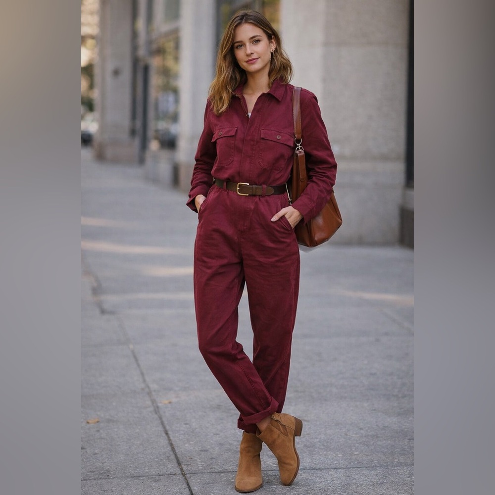 Madewell Burgundy Utility Jumpsuit